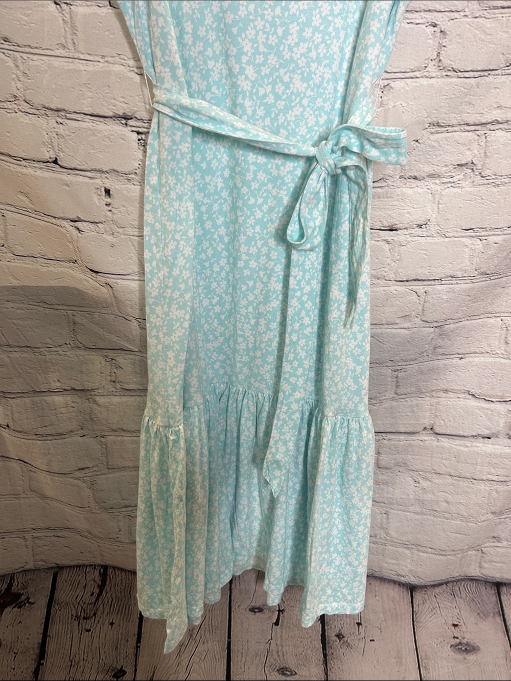 J. Crew Light Aqua Floral Sleeveless Tie-Waist Midi Dress Size 2X - Picture 8 of 13